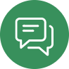 A green circle with two overlapping white speech bubble icons, symbolizing chat or messaging.