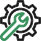 A green wrench overlaid on a black and white gear, symbolizing tools or settings.