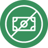 A green circle with a white outline of a banknote inside, crossed by a diagonal line, indicating no cash or cash not accepted.